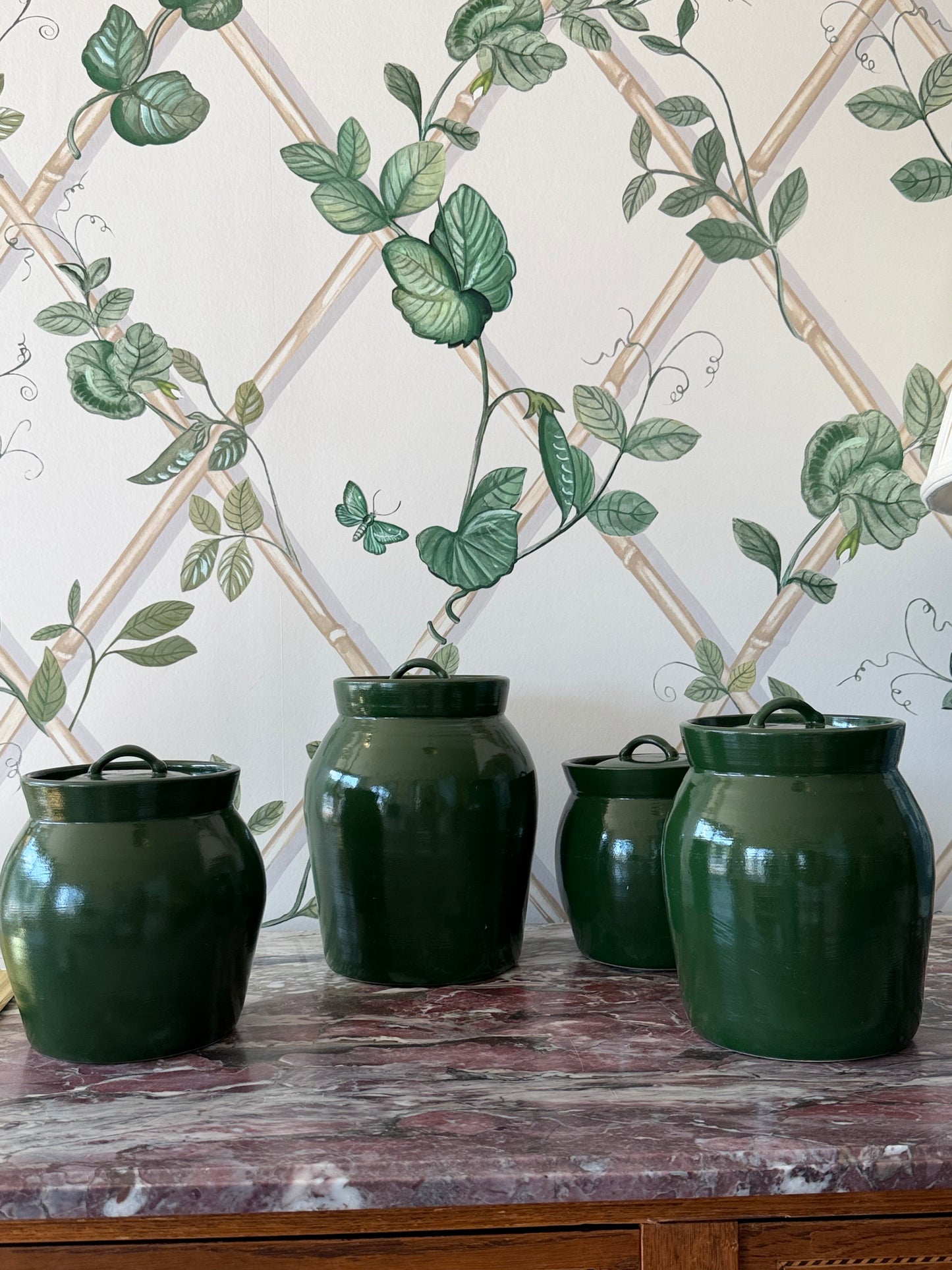 Olive Green Pottery with Lid