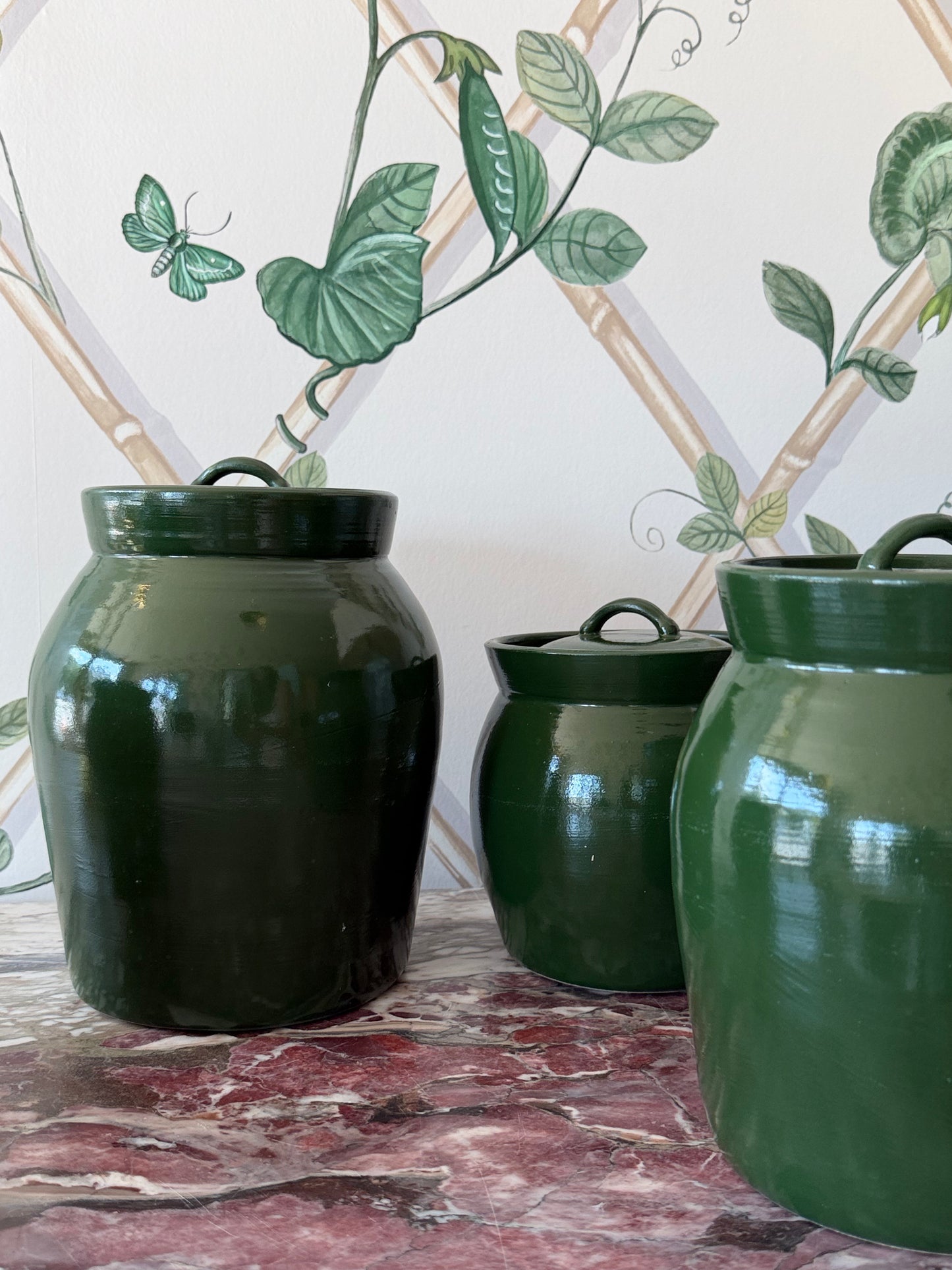 Olive Green Pottery with Lid