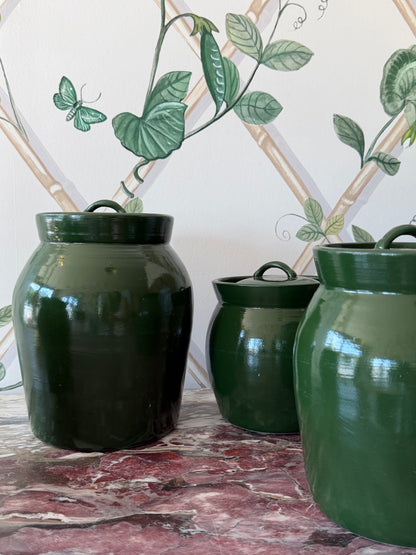 Olive Green Pottery with Lid