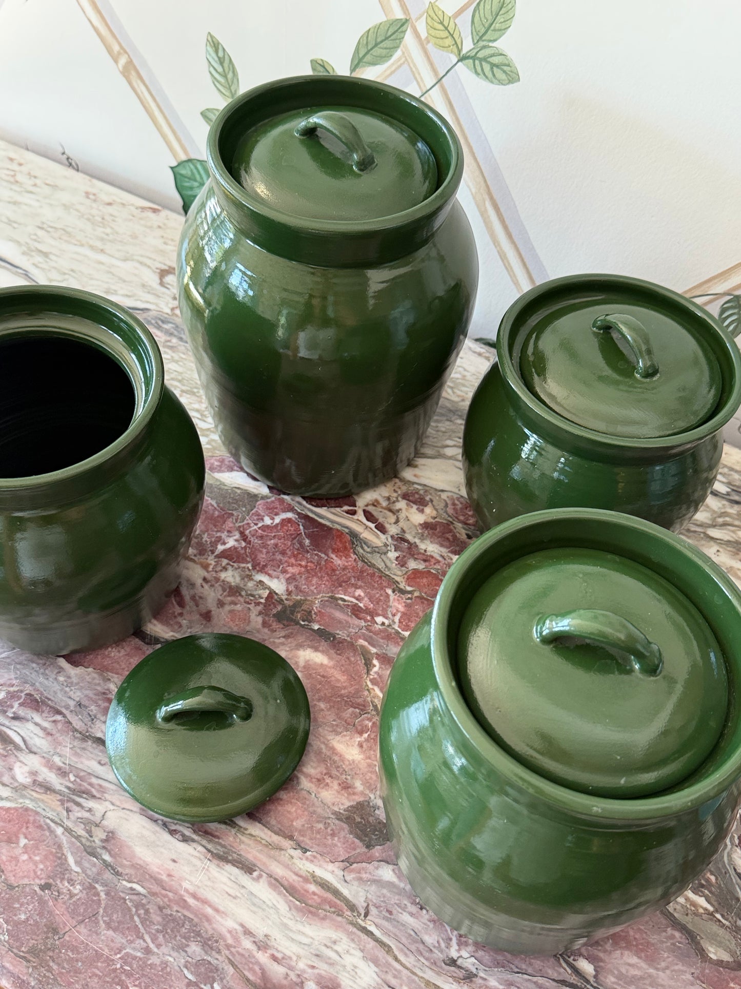 Olive Green Pottery with Lid