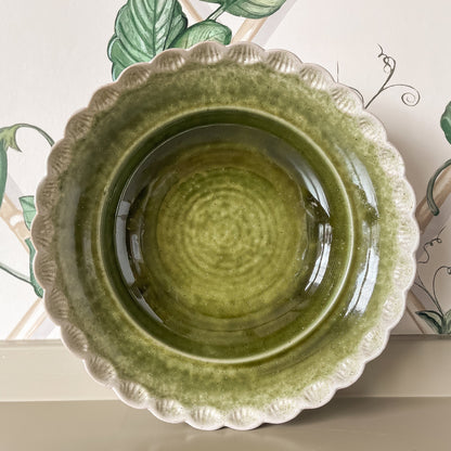 Green Scalloped Stoneware Bowl