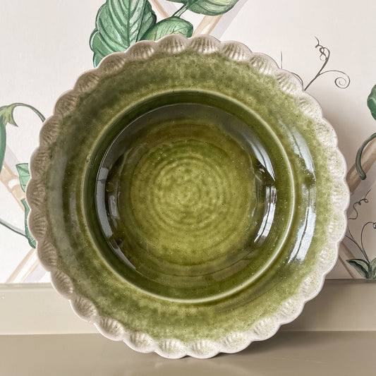 Green Scalloped Stoneware Bowl