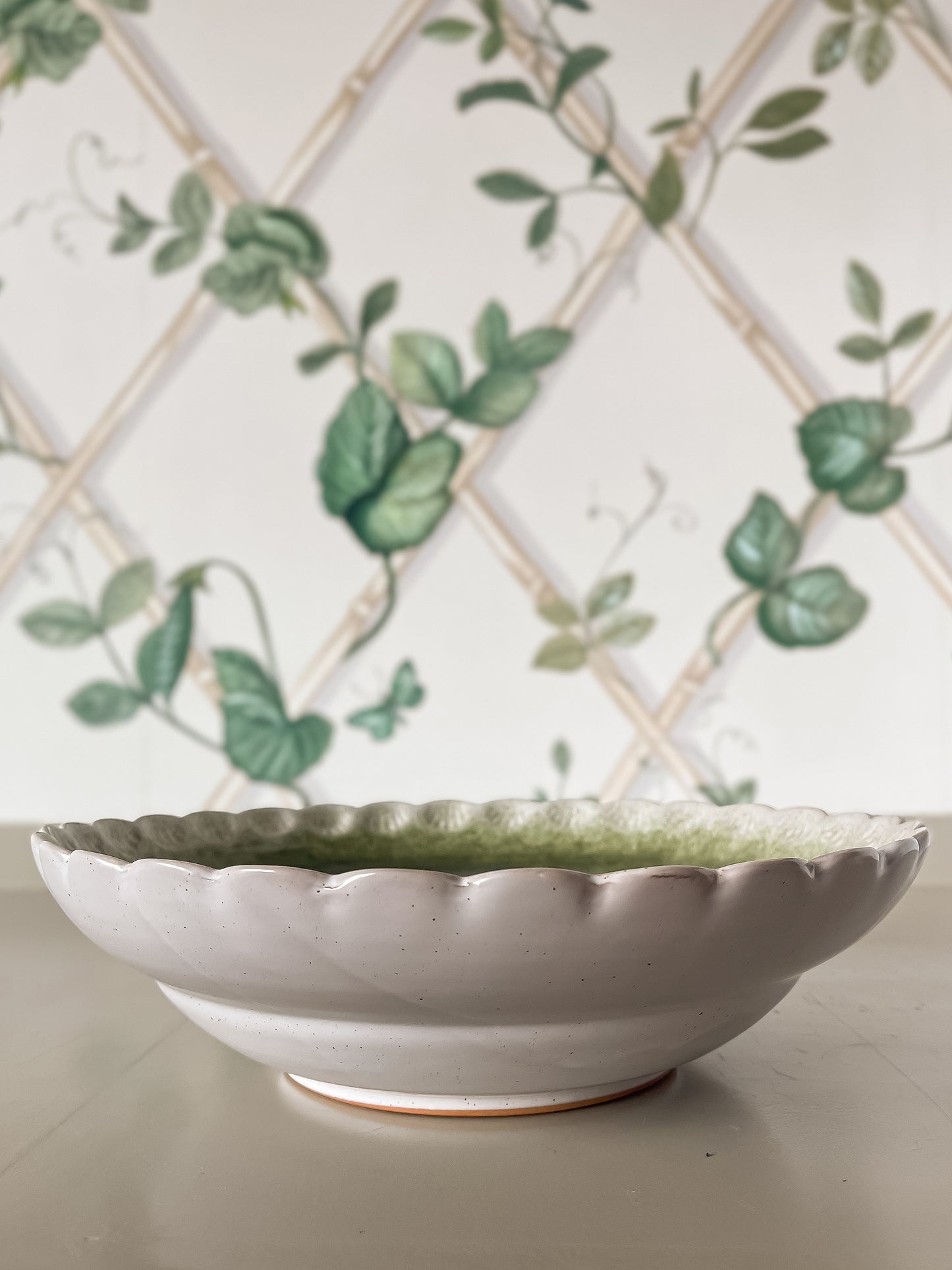 Green Scalloped Stoneware Bowl