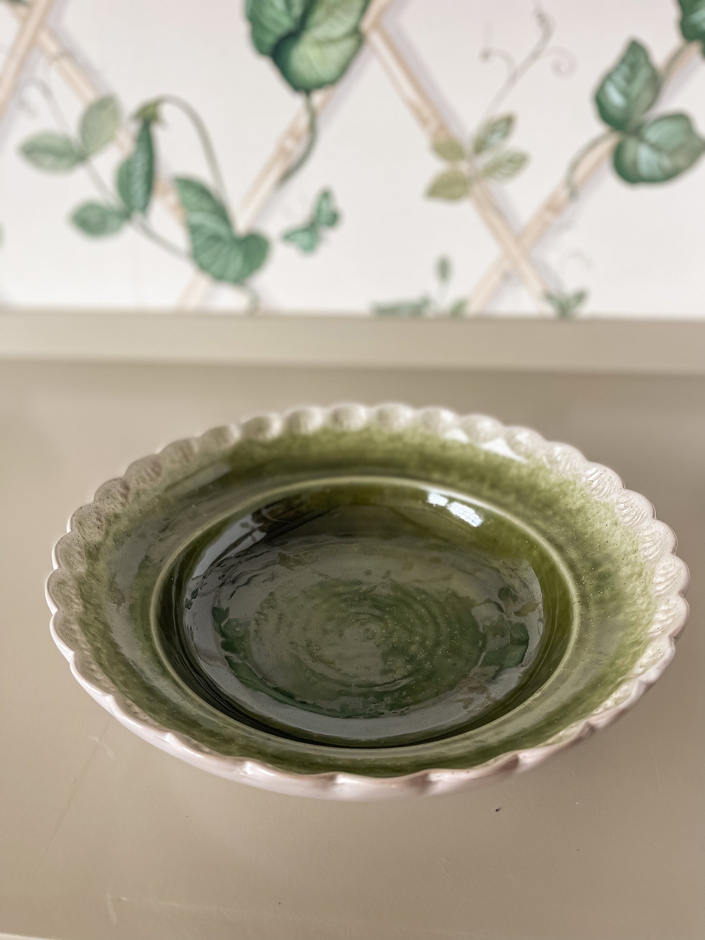 Green Scalloped Stoneware Bowl