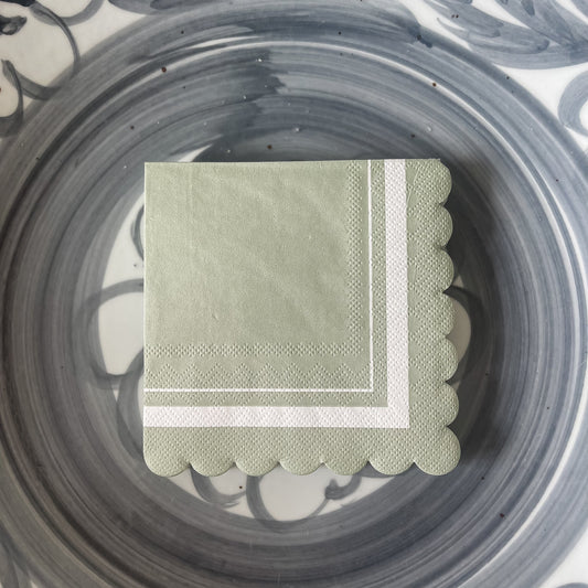 Scalloped Sage Cocktail Napkins