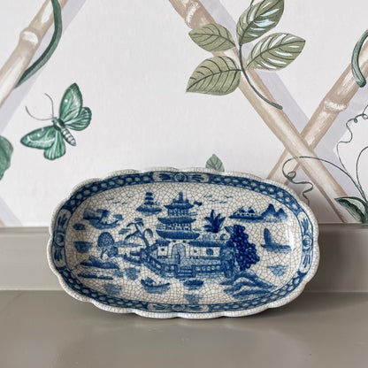 Blue Willow Oval Footed Dish