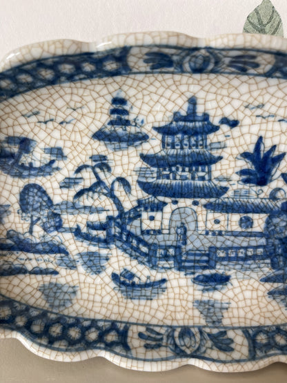 Blue Willow Oval Footed Dish