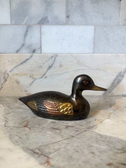 Small Painted Brass Duck