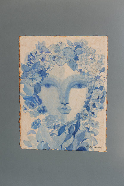 Blue Garden Muse Watercolor