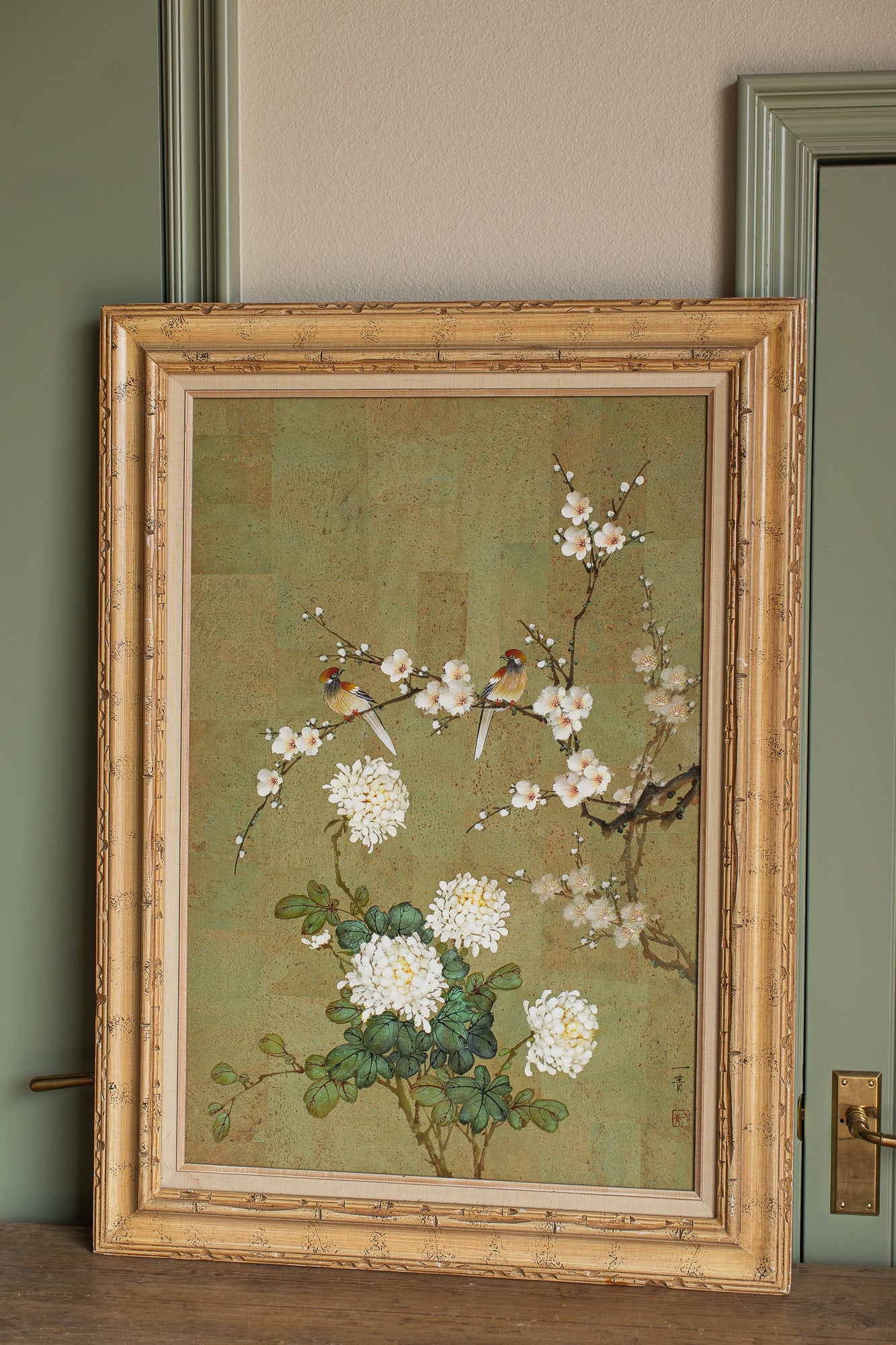 Vintage Hand-Painted Panel on Cork