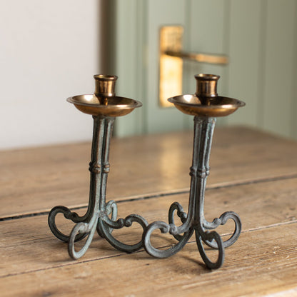 Vintage Iron & Brass Candlesticks, Set of 2