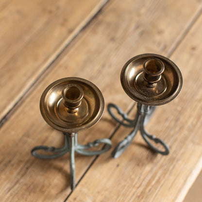 Vintage Iron & Brass Candlesticks, Set of 2
