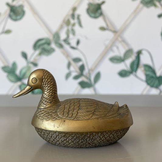 Vintage Brass Duck Trinket Box