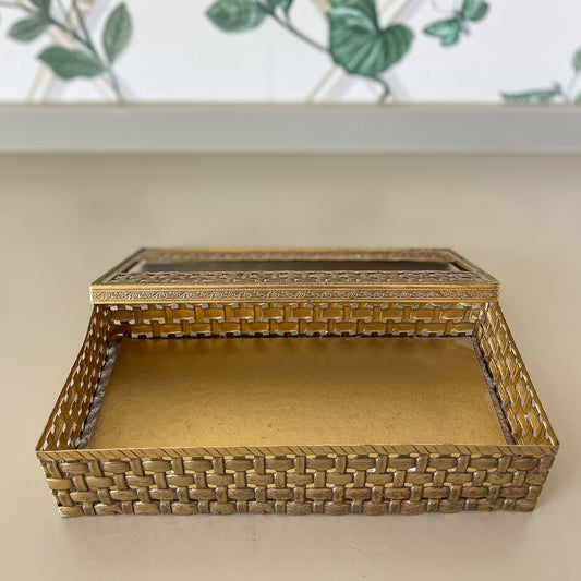 Vintage Brass Woven Tissue Box Cover – Cane Pattern