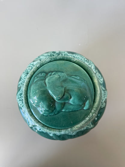 Green Glaze Jar with Sleeping Puppy Lid