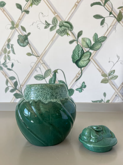 Green Glaze Jar with Sleeping Puppy Lid