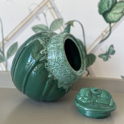 Green Glaze Jar with Sleeping Puppy Lid