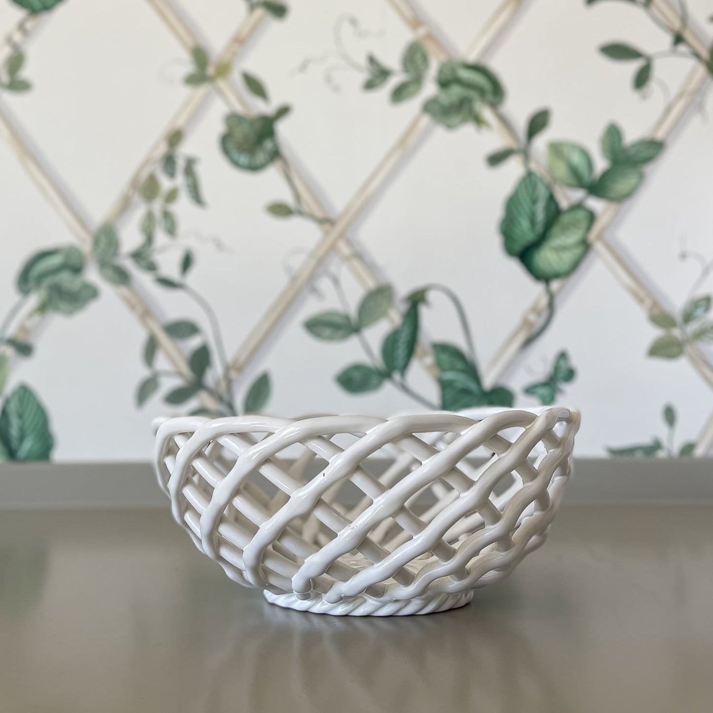 Vintage White Lattice Porcelain Basket