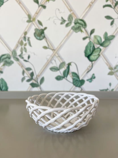 Vintage White Lattice Porcelain Basket