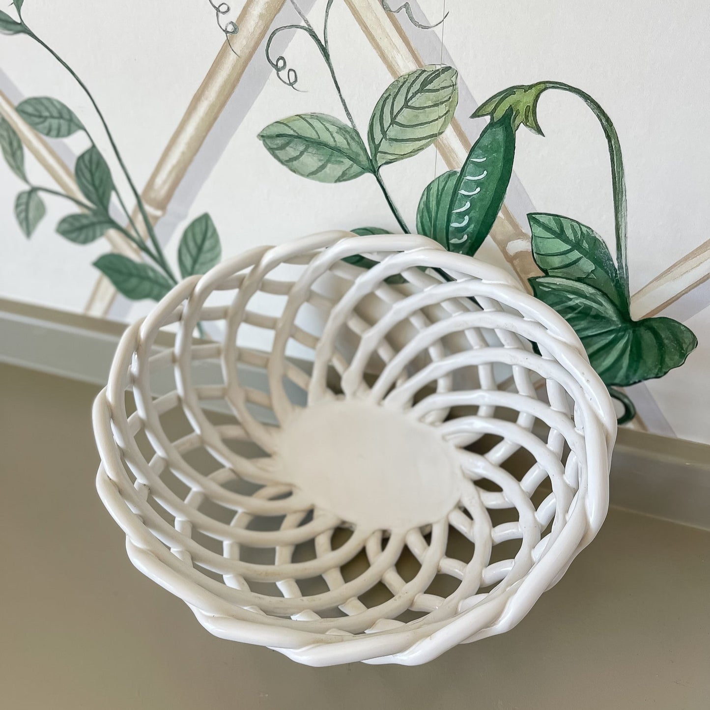 Vintage White Lattice Porcelain Basket