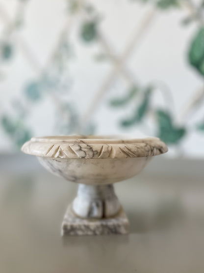 Vintage White Marble Pedestal Bowl – Classical Decorative Urn