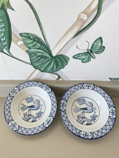 Antique-Inspired Blue & White Porcelain Bird Bowls