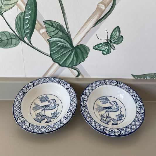 Antique-Inspired Blue & White Porcelain Bird Bowls