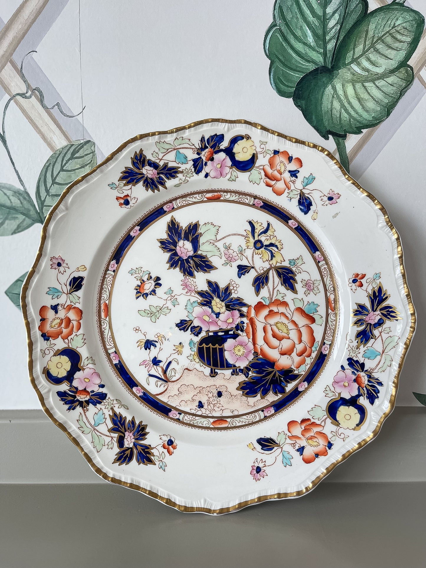 Antique Imari-Style Porcelain Plate with Gilded Detail