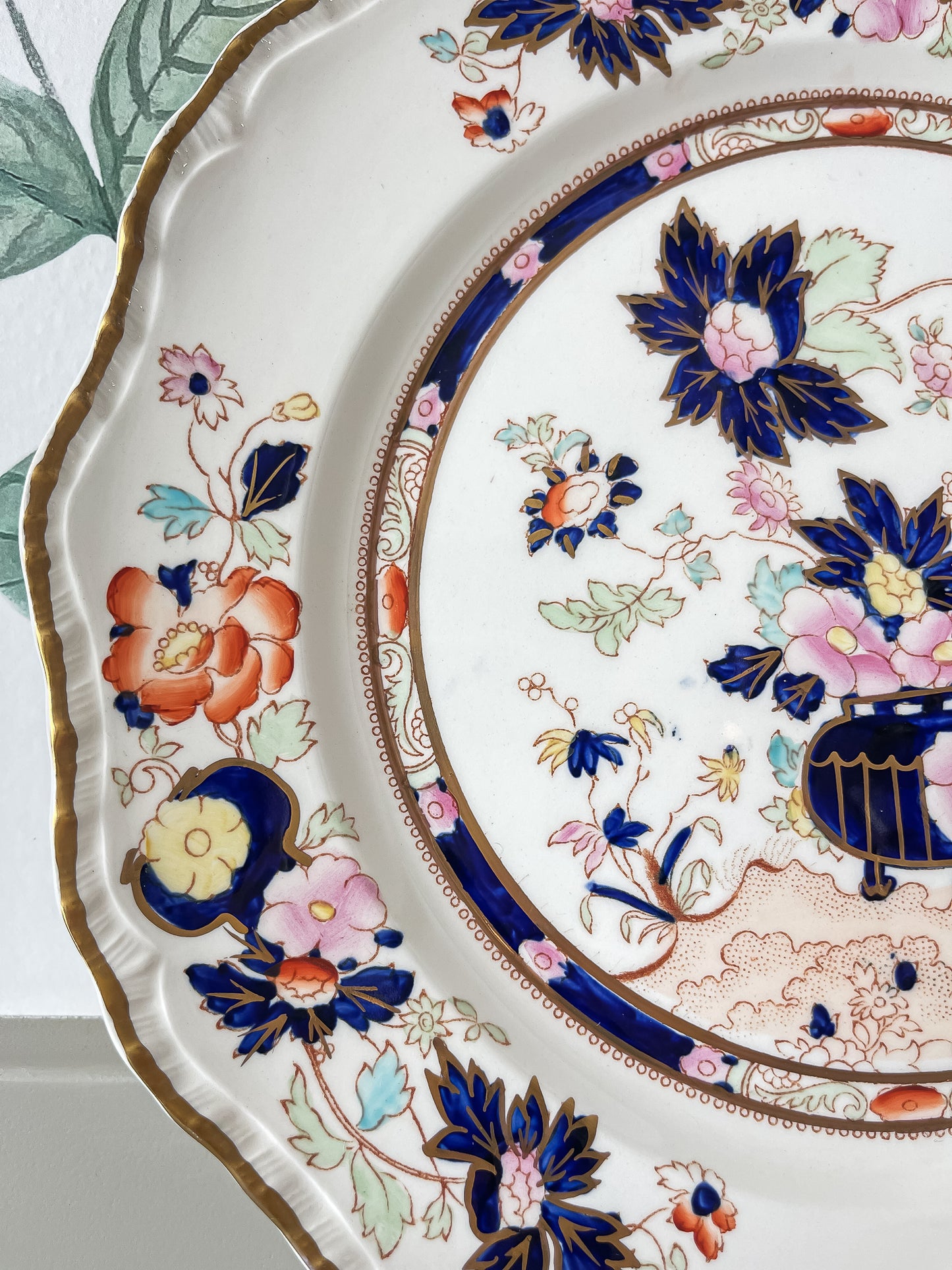 Antique Imari-Style Porcelain Plate with Gilded Detail