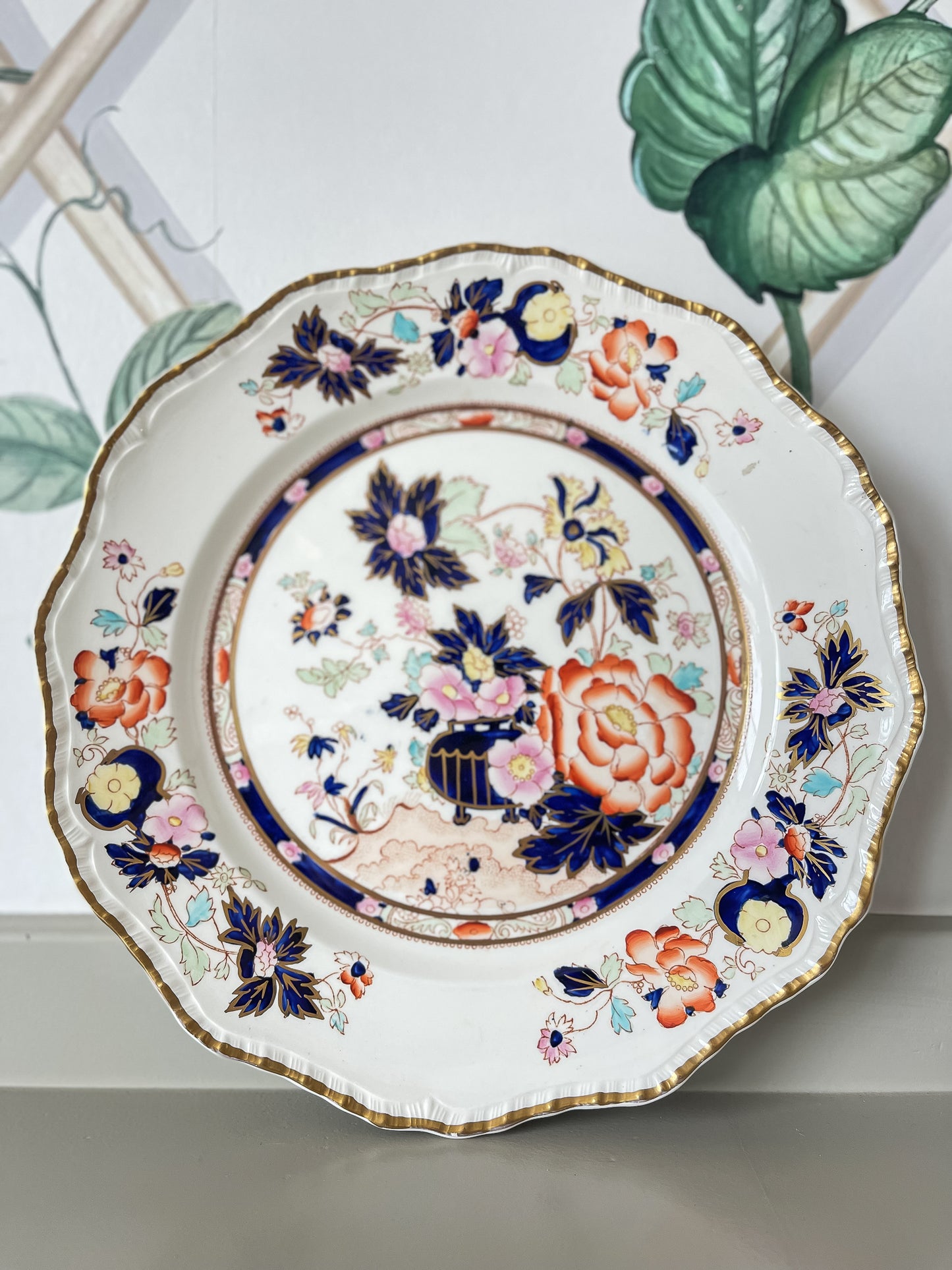 Antique Imari-Style Porcelain Plate with Gilded Detail