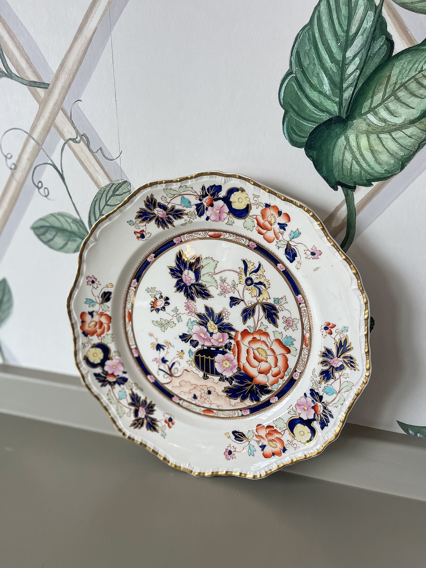 Antique Imari-Style Porcelain Plate with Gilded Detail