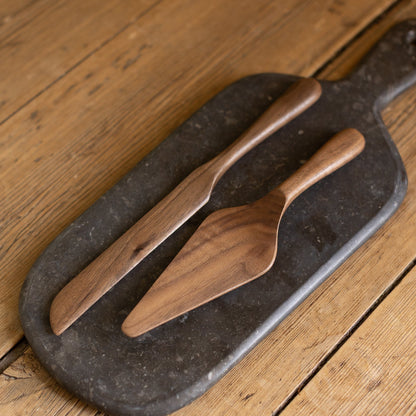 Walnut Wood Cake Server Set