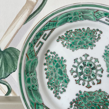 Antique Green & White Hand-Painted Plate