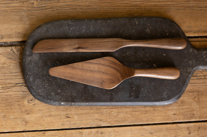 Walnut Wood Cake Server Set