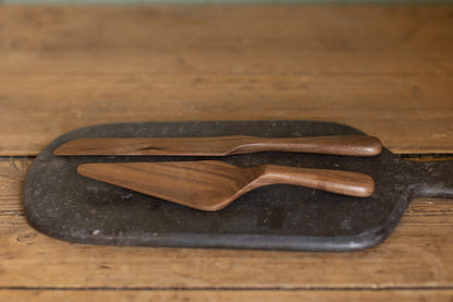 Walnut Wood Cake Server Set