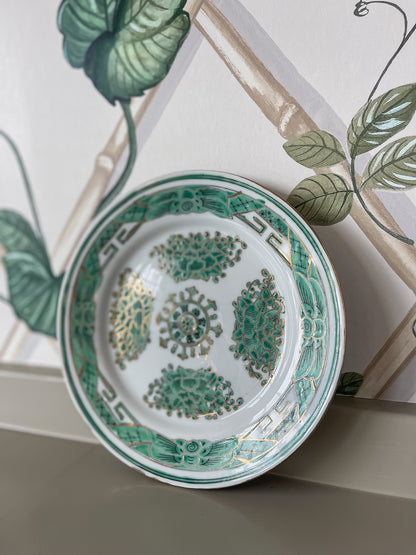 Antique Green & White Hand-Painted Plate