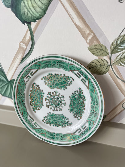 Antique Green & White Hand-Painted Plate