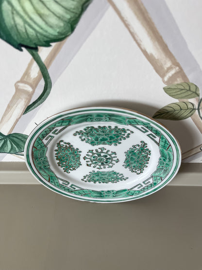 Antique Green & White Hand-Painted Plate