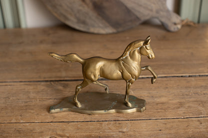Vintage Brass Prancing Horse Statue