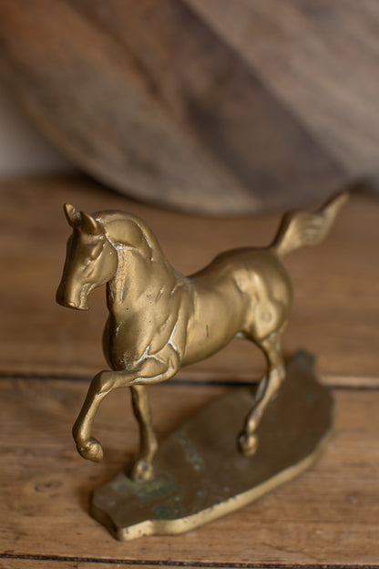 Vintage Brass Prancing Horse Statue