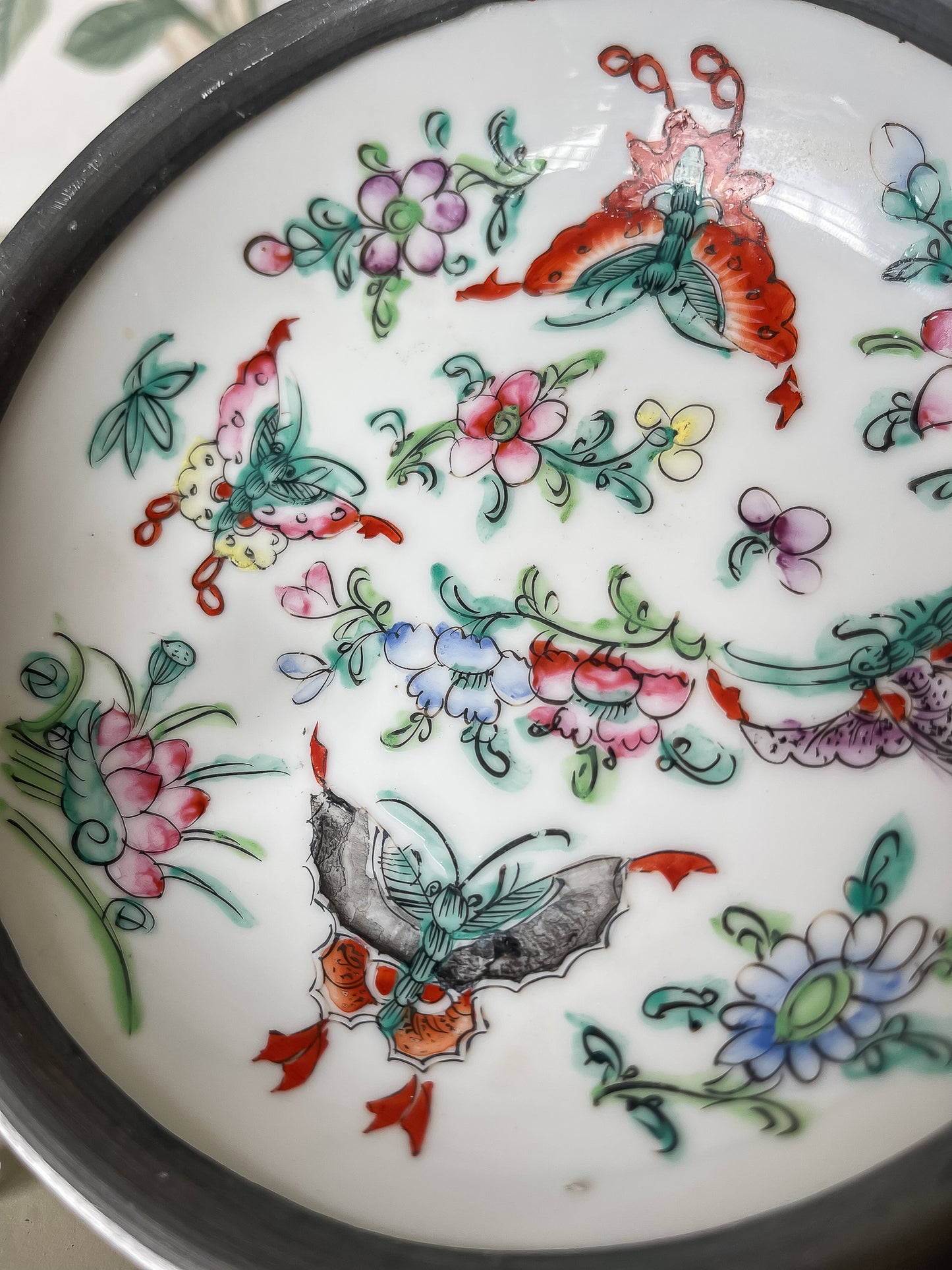 Hand-Painted Butterfly & Floral Dish