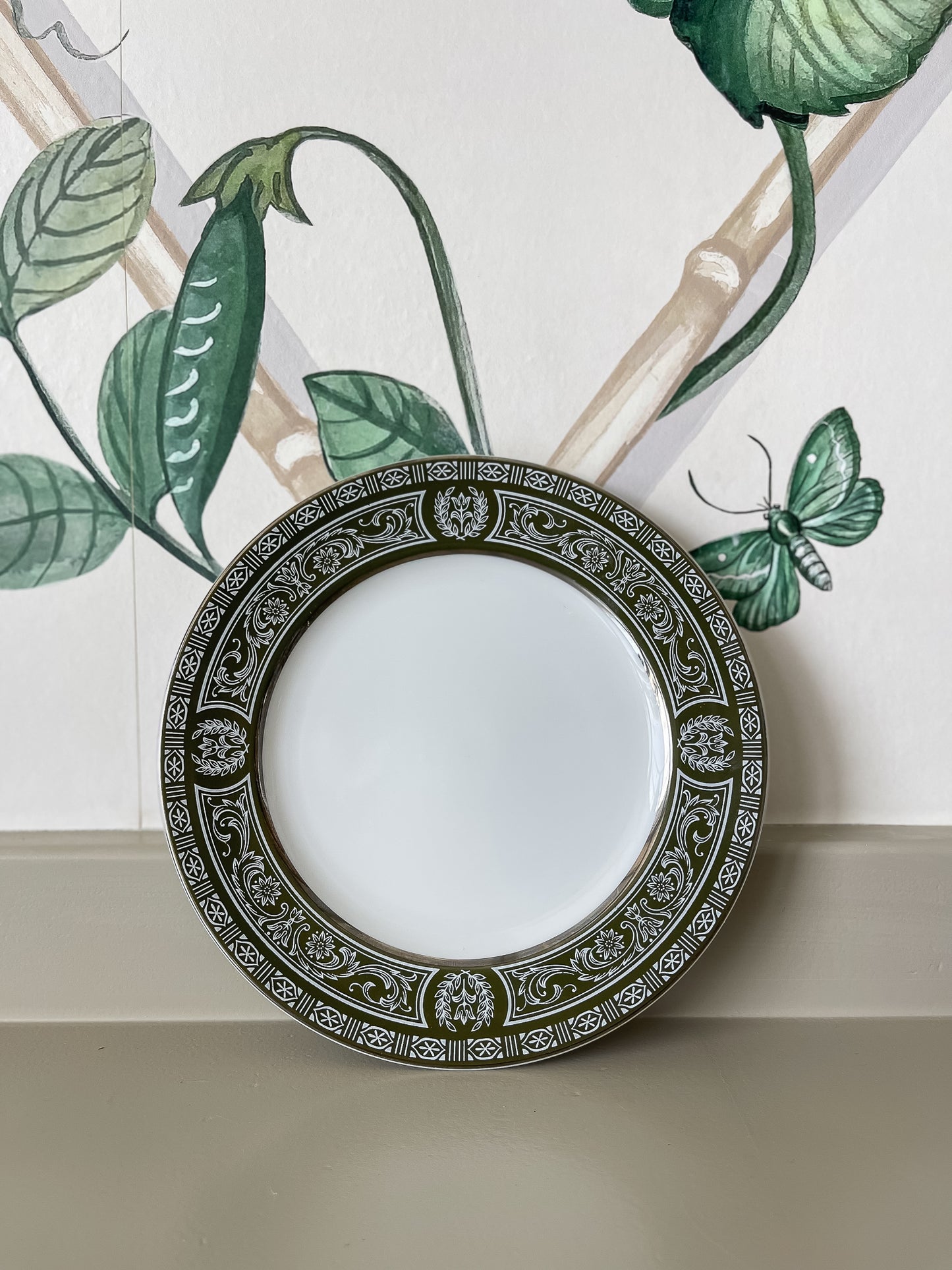 Vintage Olive & White Gilded Plates