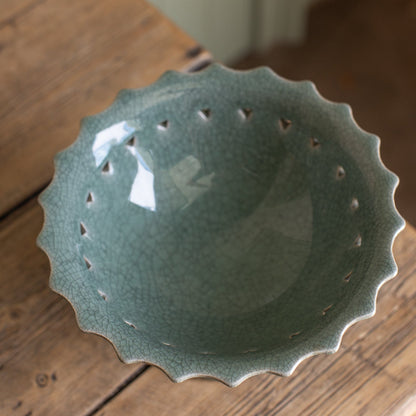 Vintage Celadon Crackle Glaze Compote