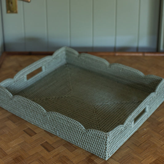 Green Rattan Scalloped Tray