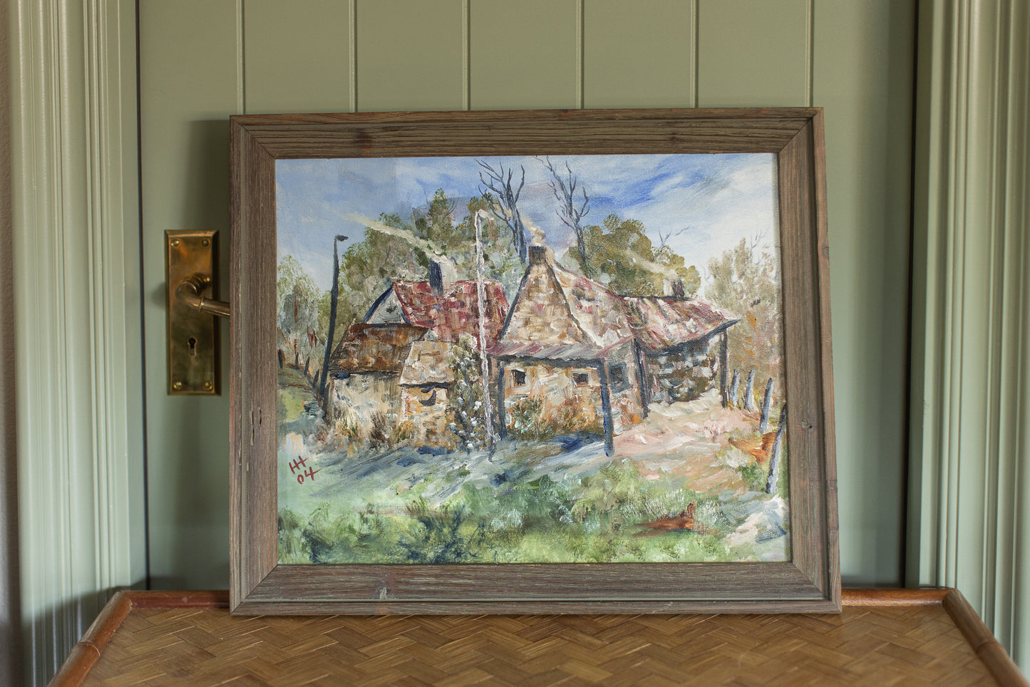 Rustic Cabin Landscape Painting by H.H.