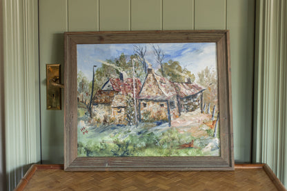 Rustic Cabin Landscape Painting by H.H.