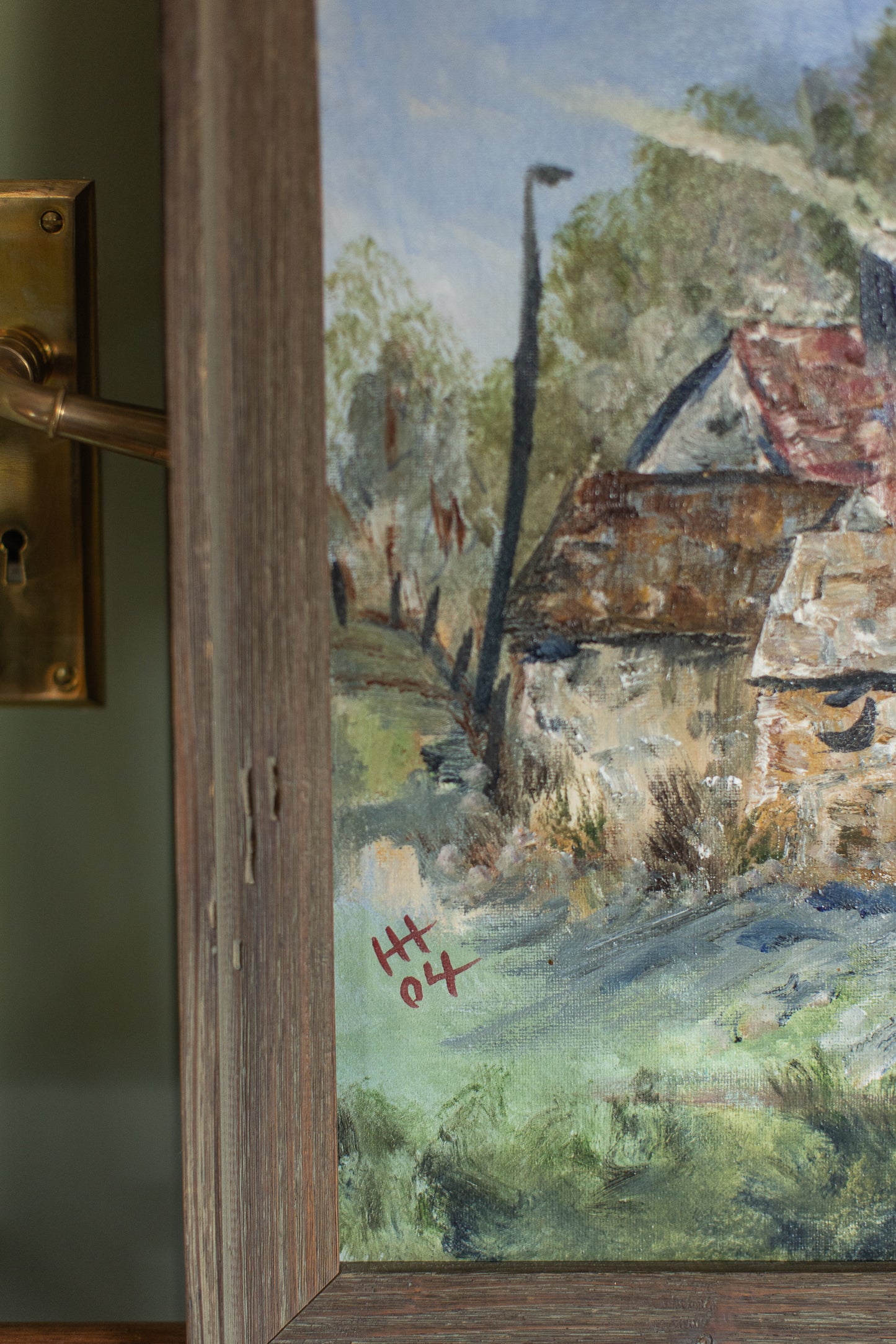 Rustic Cabin Landscape Painting by H.H.