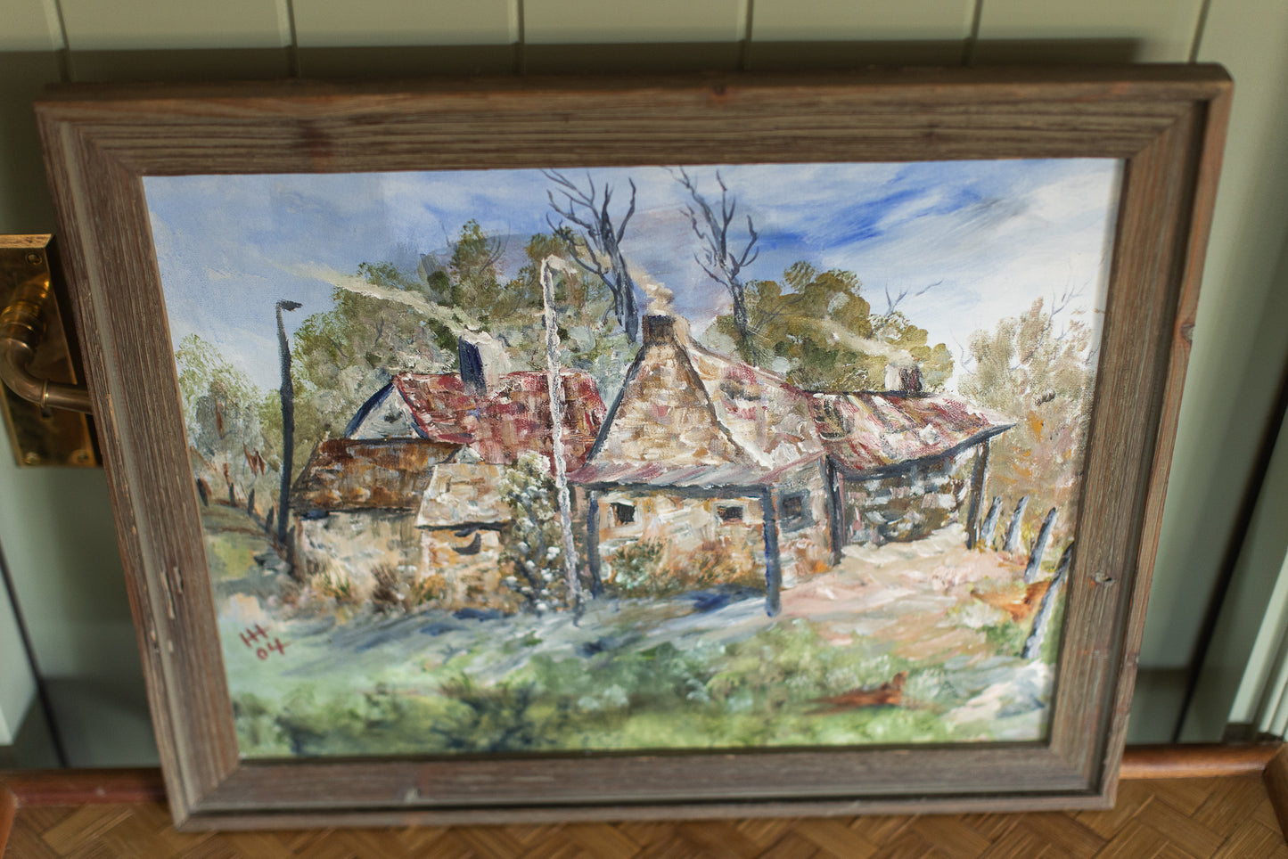 Rustic Cabin Landscape Painting by H.H.