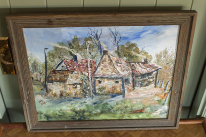 Rustic Cabin Landscape Painting by H.H.
