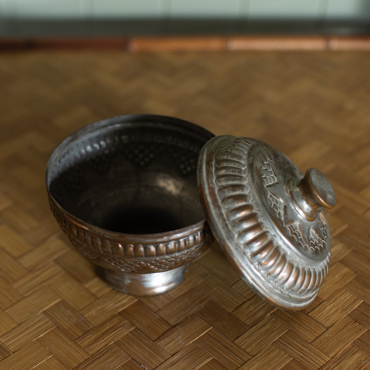 Antique Hand-Hammered Lidded Bowl